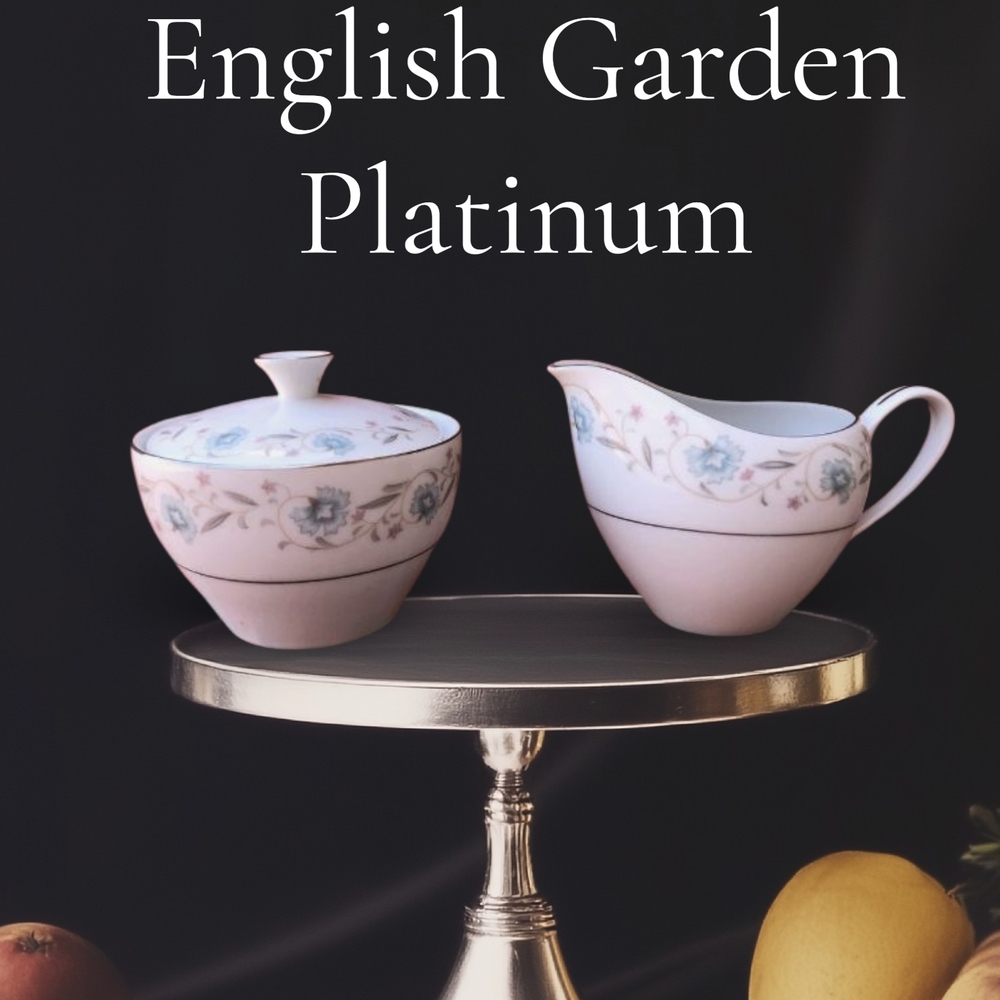Vintage English Garden Platinum Cream and Sugar Set